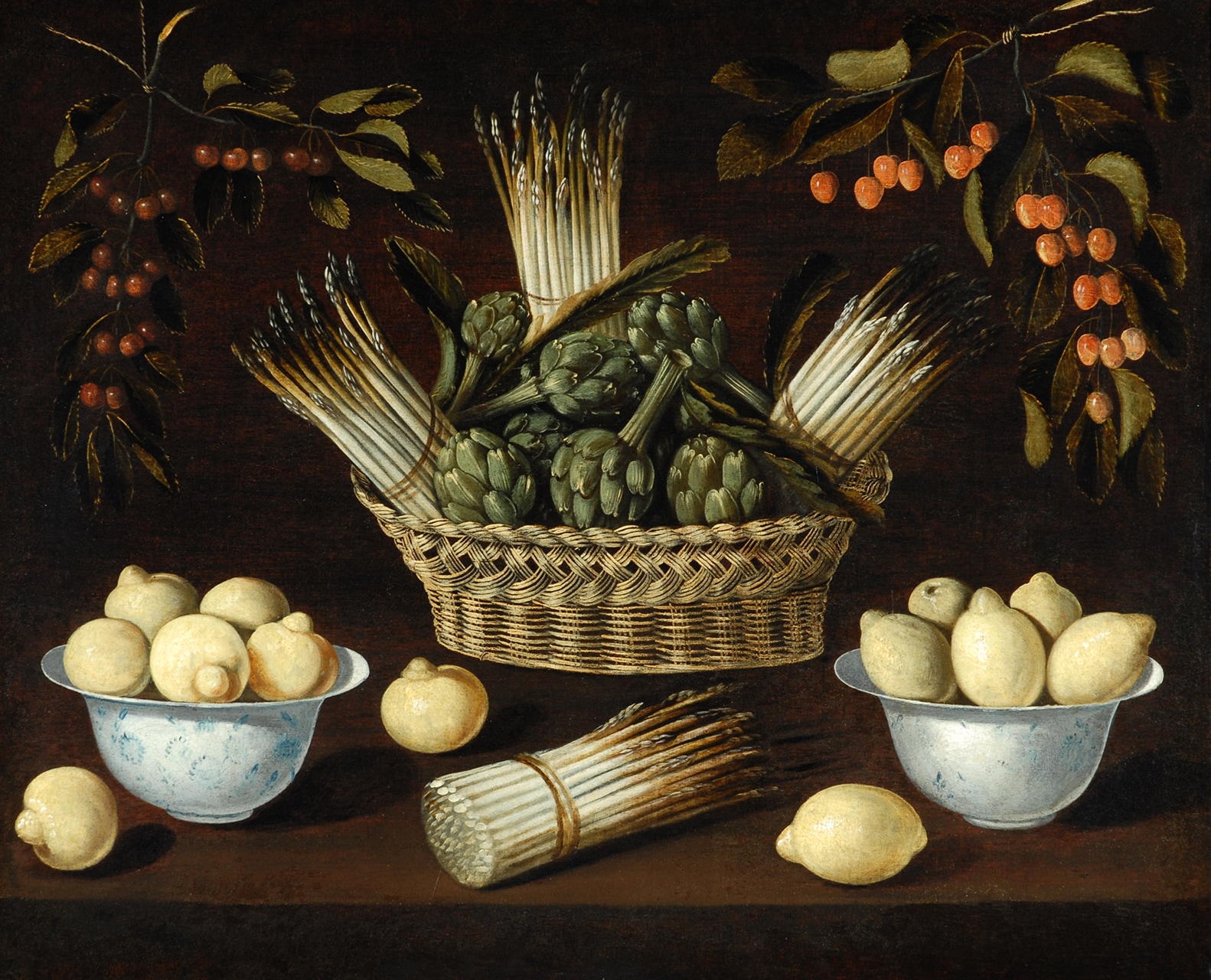 Still Life with Asparagus, Artichokes, Lemons, and Cherries